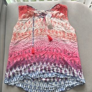 Vintage Red and Blue Ombre Sleeveless Blouse